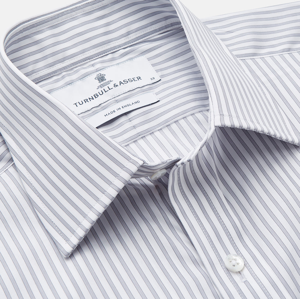 Grey Multi Stripe Regular Fit Twill Shirt with T&A Collar and Double Cuffs