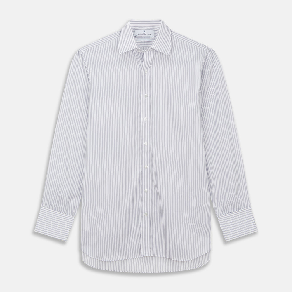 Grey Multi Stripe Regular Fit Twill Shirt with T&A Collar and Double Cuffs