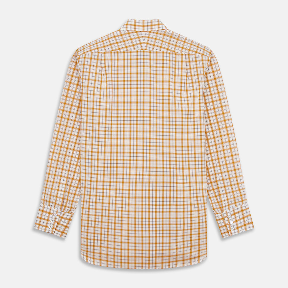 Orange Multi Check Regular Fit Shirt with T&A Collar and 3 Button Cuffs
