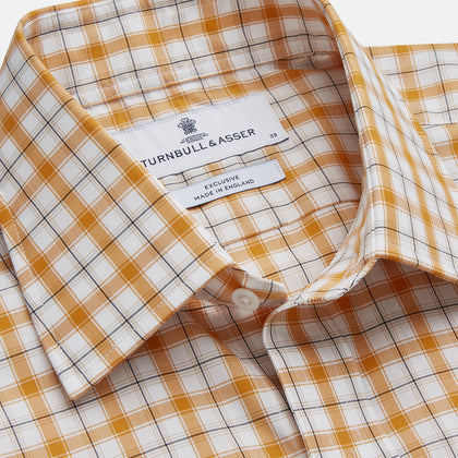 Orange Multi Check Regular Fit Shirt with T&A Collar and 3 Button Cuffs Image 1