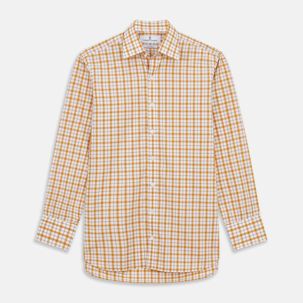 Orange Multi Check Regular Fit Shirt with T&A Collar and 3 Button Cuffs