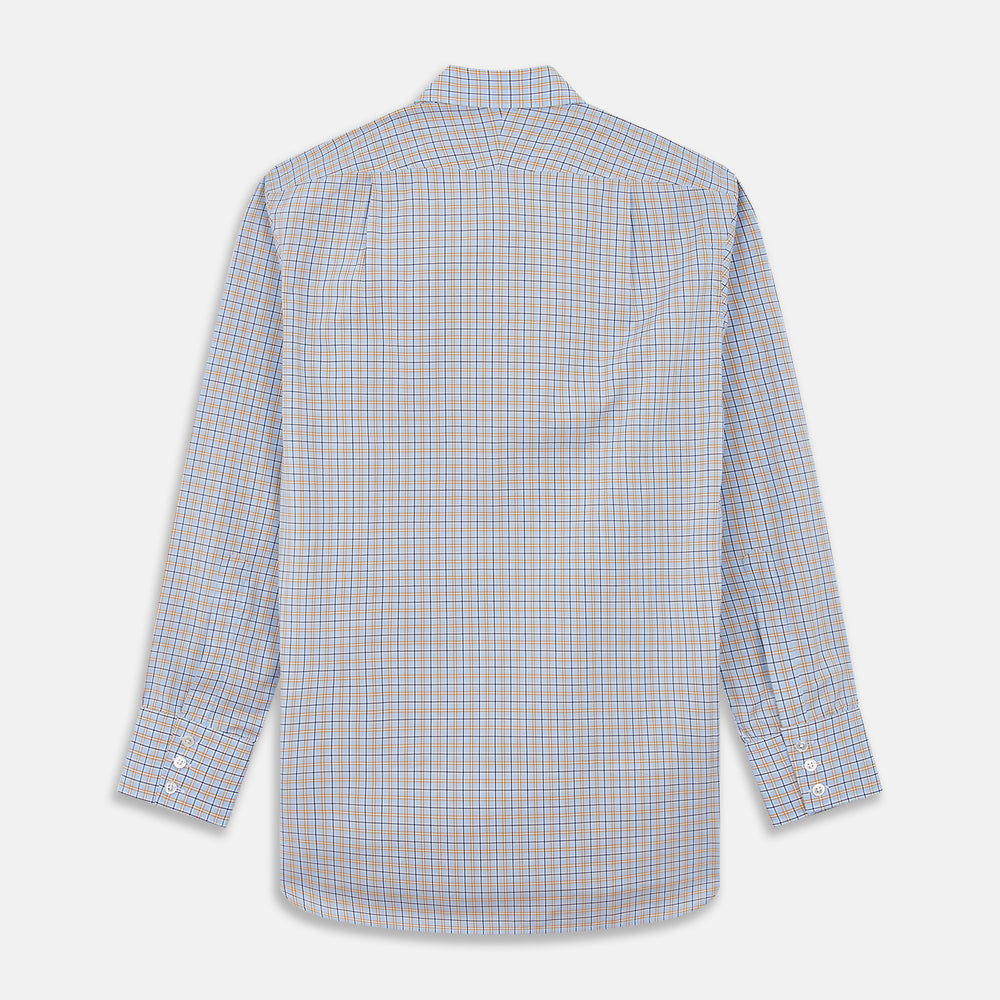Blue, Orange & Navy Check Regular Fit Shirt with T&A Collar and 3 Button Cuffs