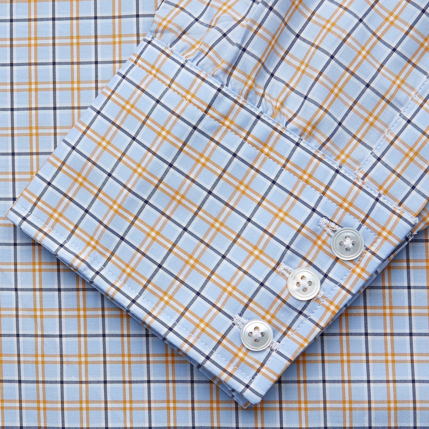 View 3 of product Blue, Orange & Navy Check Regular Fit Shirt with T&A Collar and 3 Button Cuffs