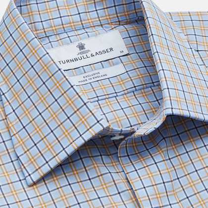 Blue, Orange & Navy Check Regular Fit Shirt with T&A Collar and 3 Button Cuffs Image 1