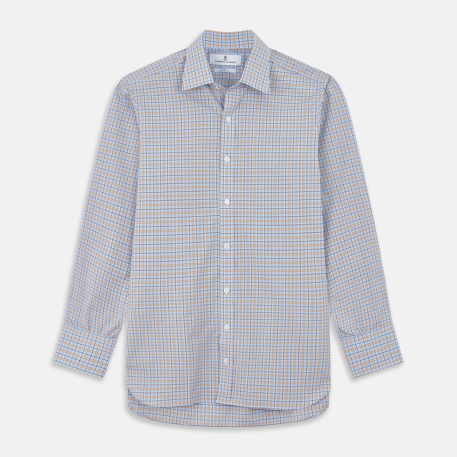 View 1 of product Blue, Orange & Navy Check Regular Fit Shirt with T&A Collar and 3 Button Cuffs