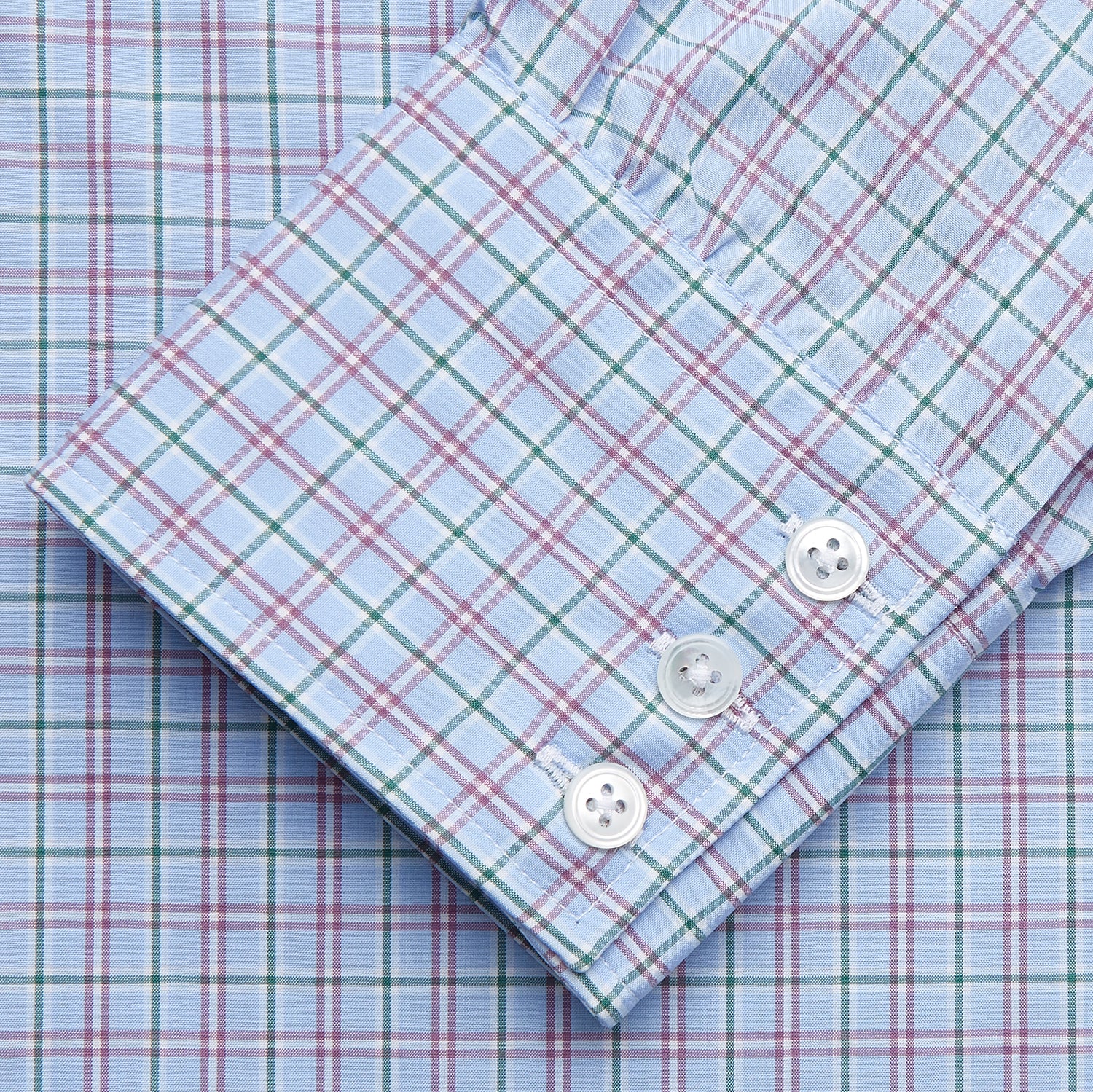 View 3 of product Blue, Purple & Green Check Regular Fit Shirt with T&A Collar and 3 Button Cuffs