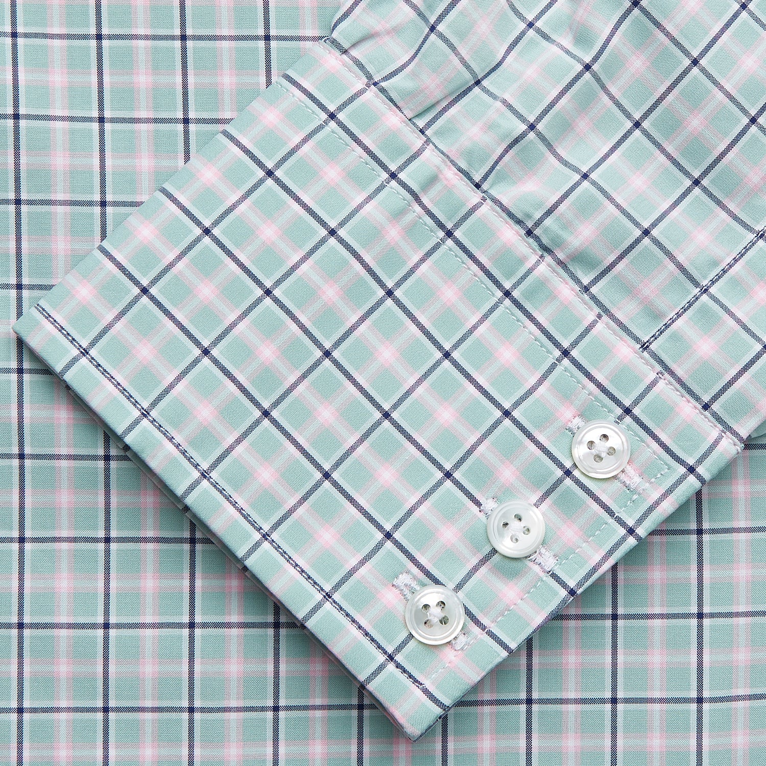 View 3 of product Green, Navy & Pink Check Regular Fit Shirt with T&A Collar and 3 Button Cuffs