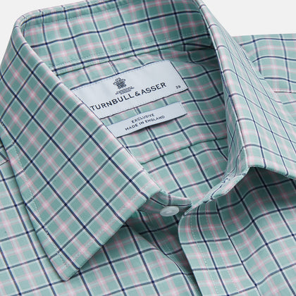 Green, Navy & Pink Check Regular Fit Shirt with T&A Collar and 3 Button Cuffs Image 1
