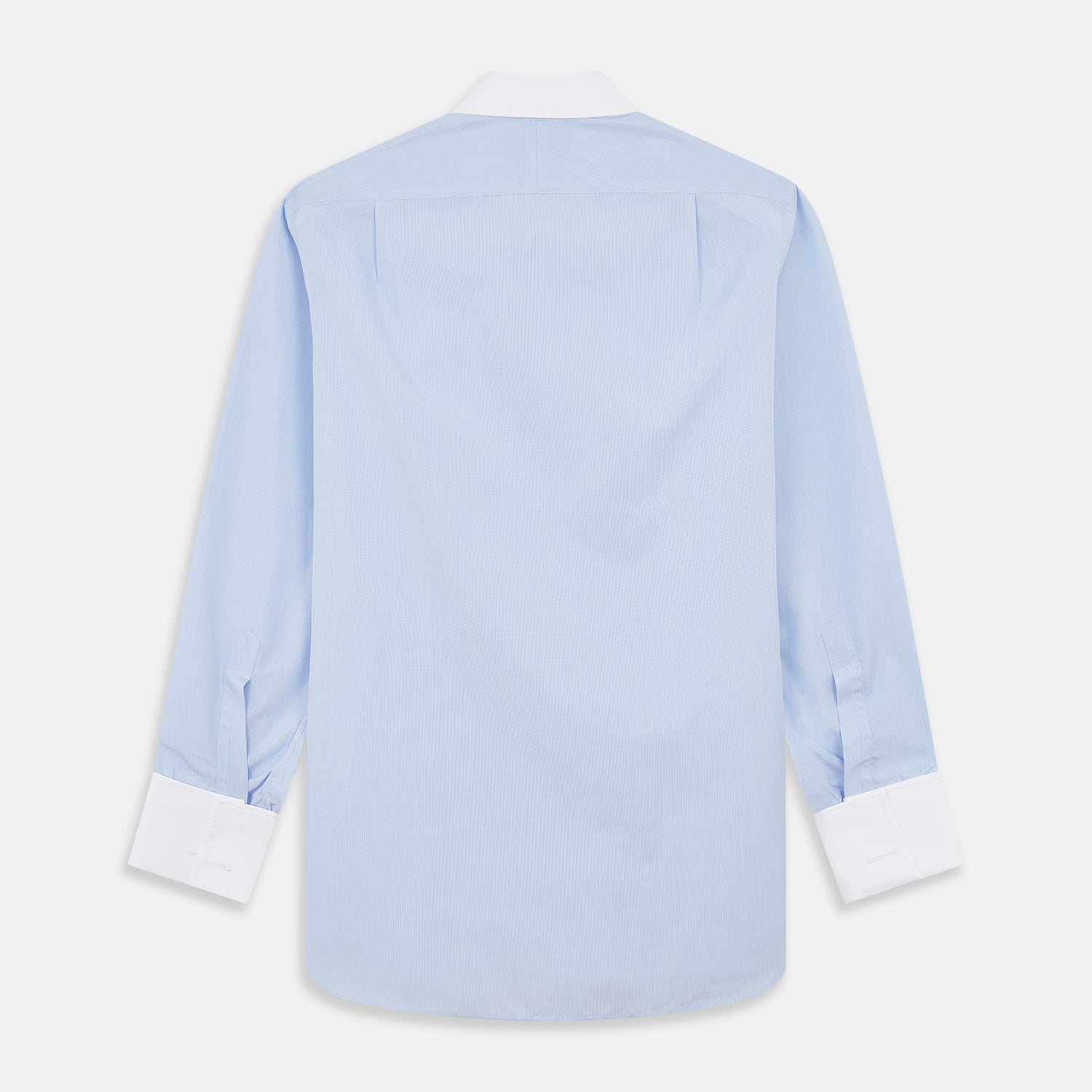 View 6 of product Mid Blue Micro-Check Regular Fit Shirt with White T&A Collar and Double Cuffs