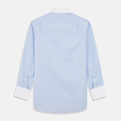 Mid Blue Micro-Check Regular Fit Shirt with White T&A Collar and Double Cuffs Image 5