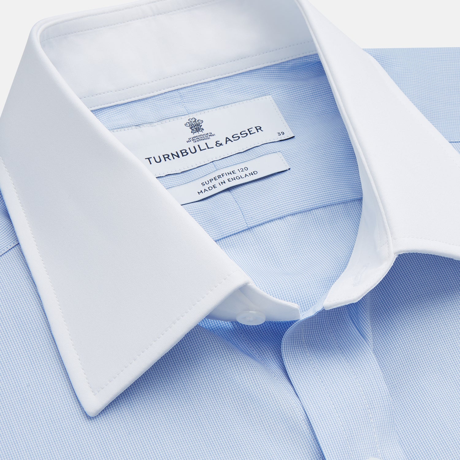View 3 of product Mid Blue Micro-Check Regular Fit Shirt with White T&A Collar and Double Cuffs