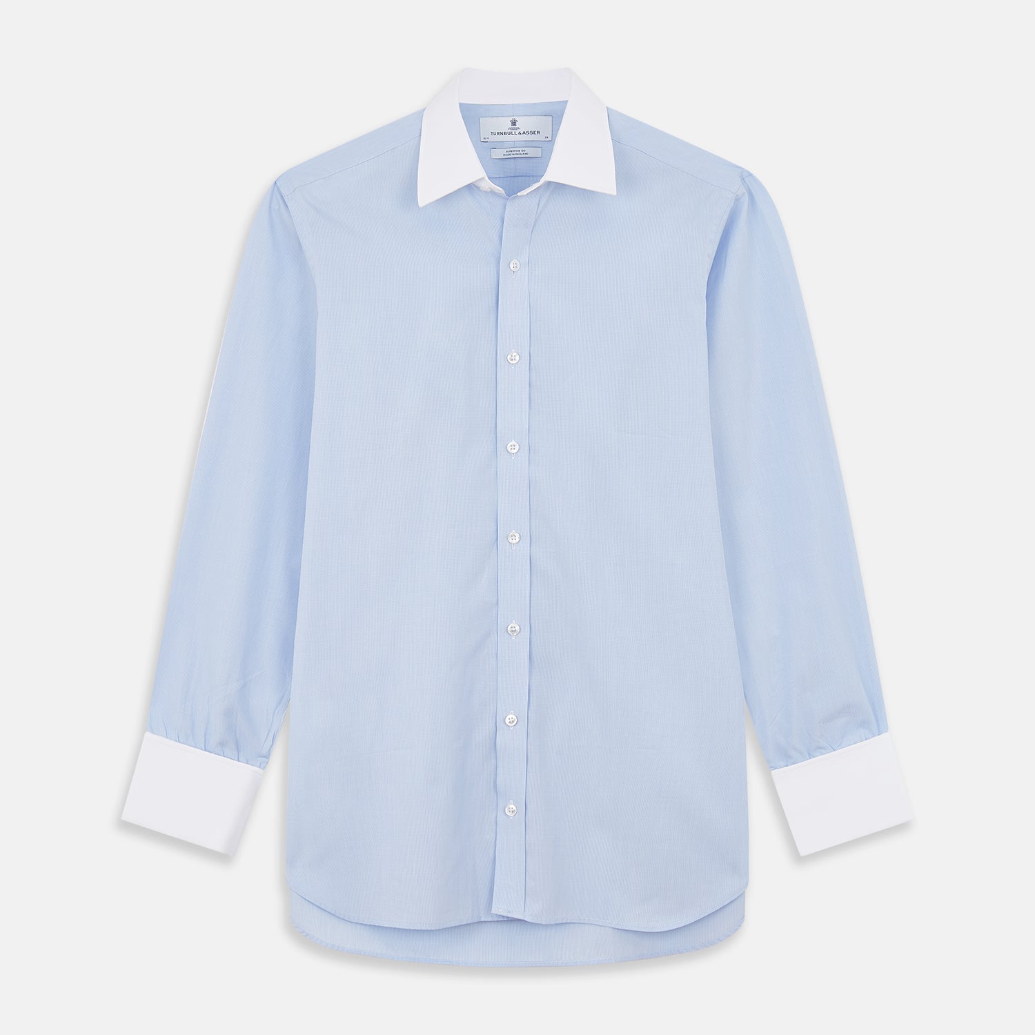 View 2 of product Mid Blue Micro-Check Regular Fit Shirt with White T&A Collar and Double Cuffs