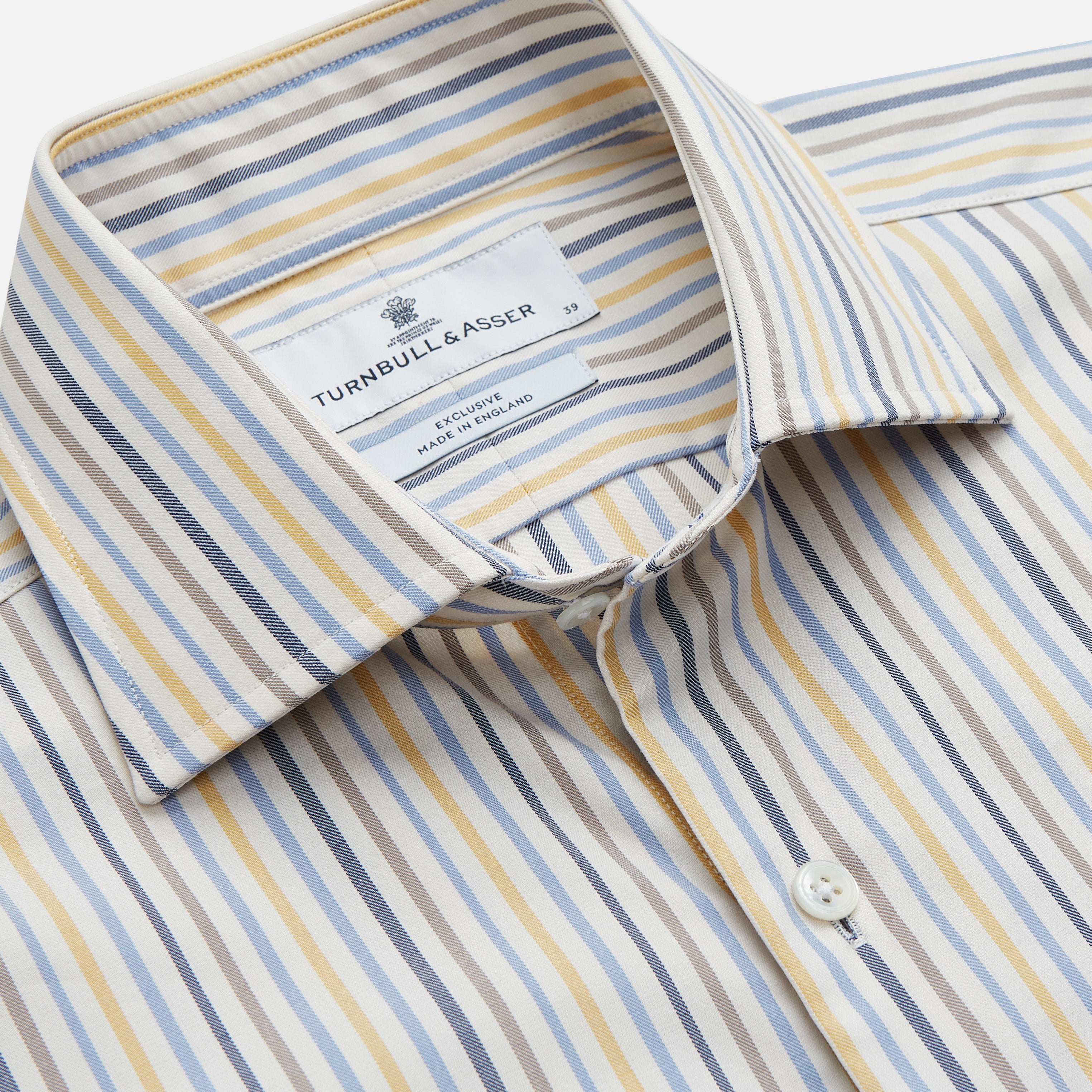 Yellow Multi Stripe Tailored Fit Shirt with Kent Collar and 2 Button Cuffs