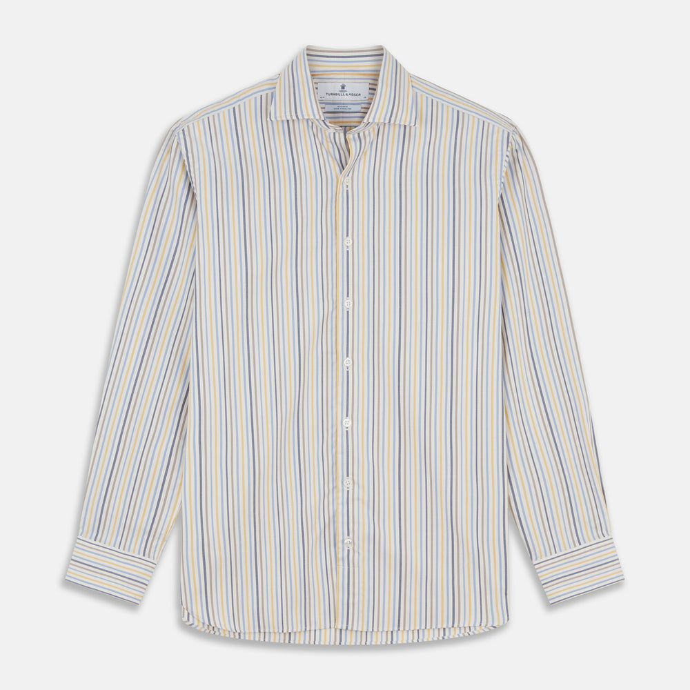Yellow Multi Stripe Tailored Fit Shirt with Kent Collar and 2 Button Cuffs