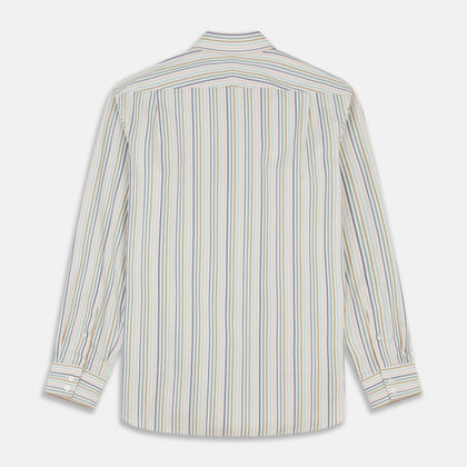 Green Multi Stripe Tailored Fit Shirt with Kent Collar and 2 Button Cuffs Image 4
