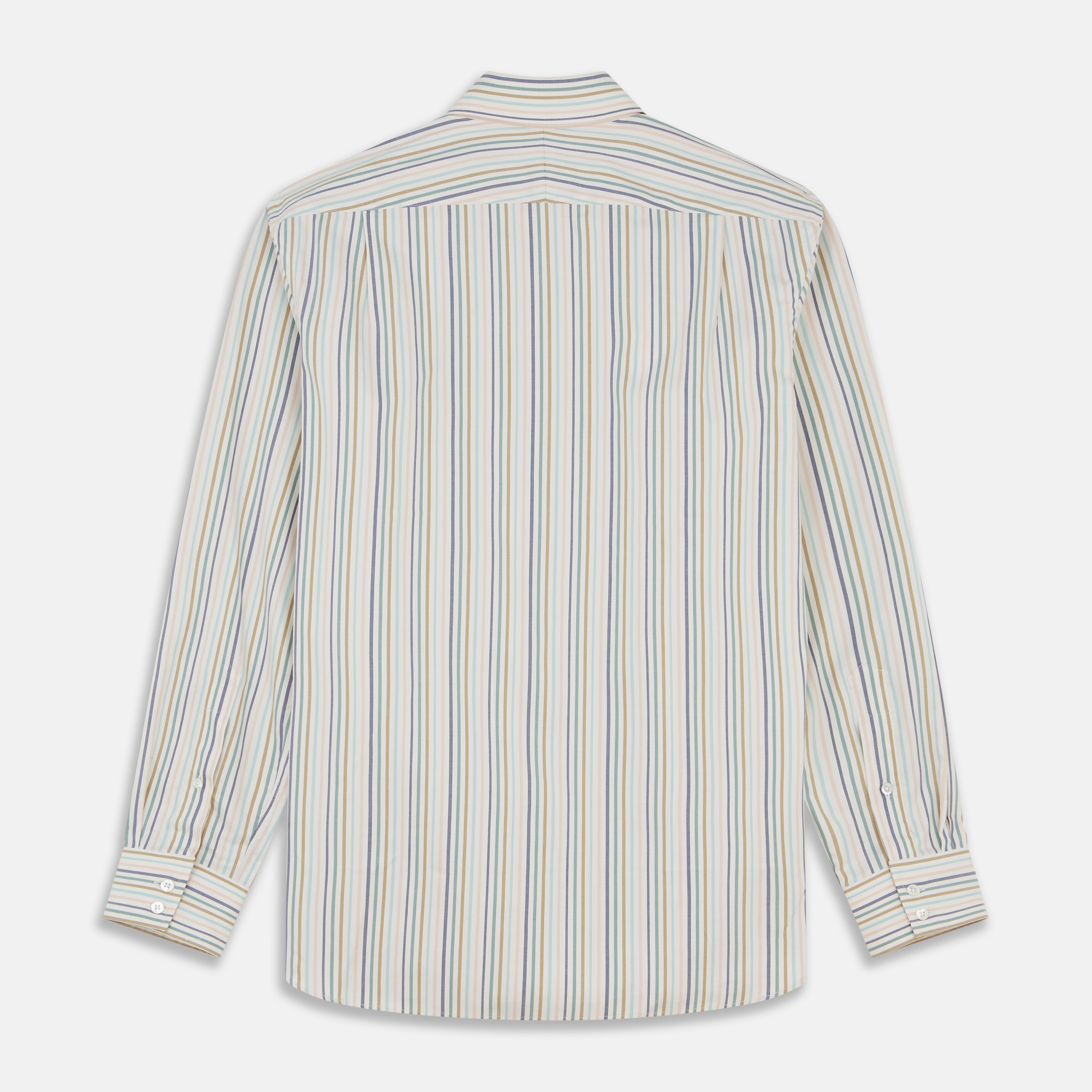 View 5 of product Green Multi Stripe Tailored Fit Shirt with Kent Collar and 2 Button Cuffs
