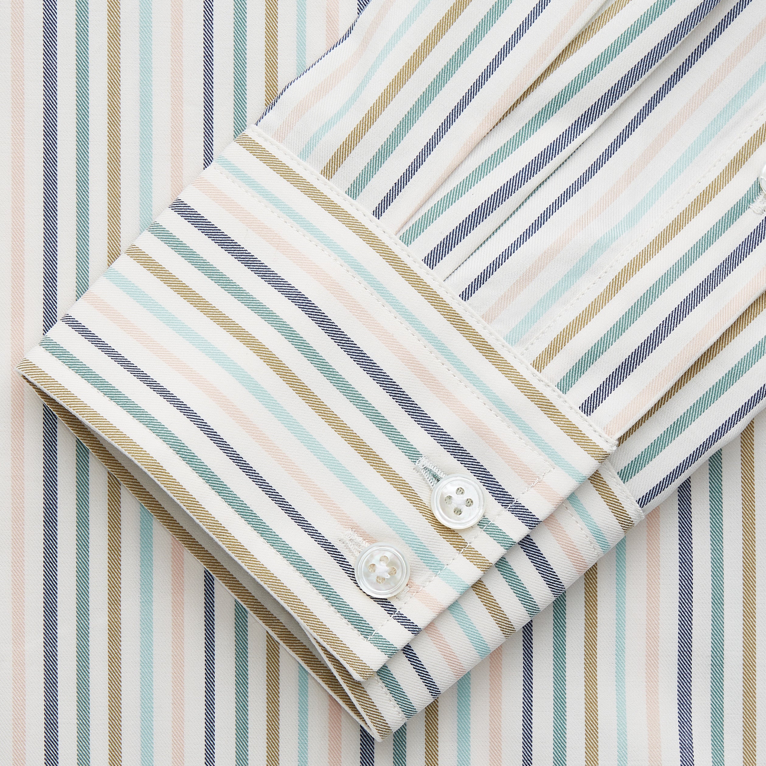 View 3 of product Green Multi Stripe Tailored Fit Shirt with Kent Collar and 2 Button Cuffs