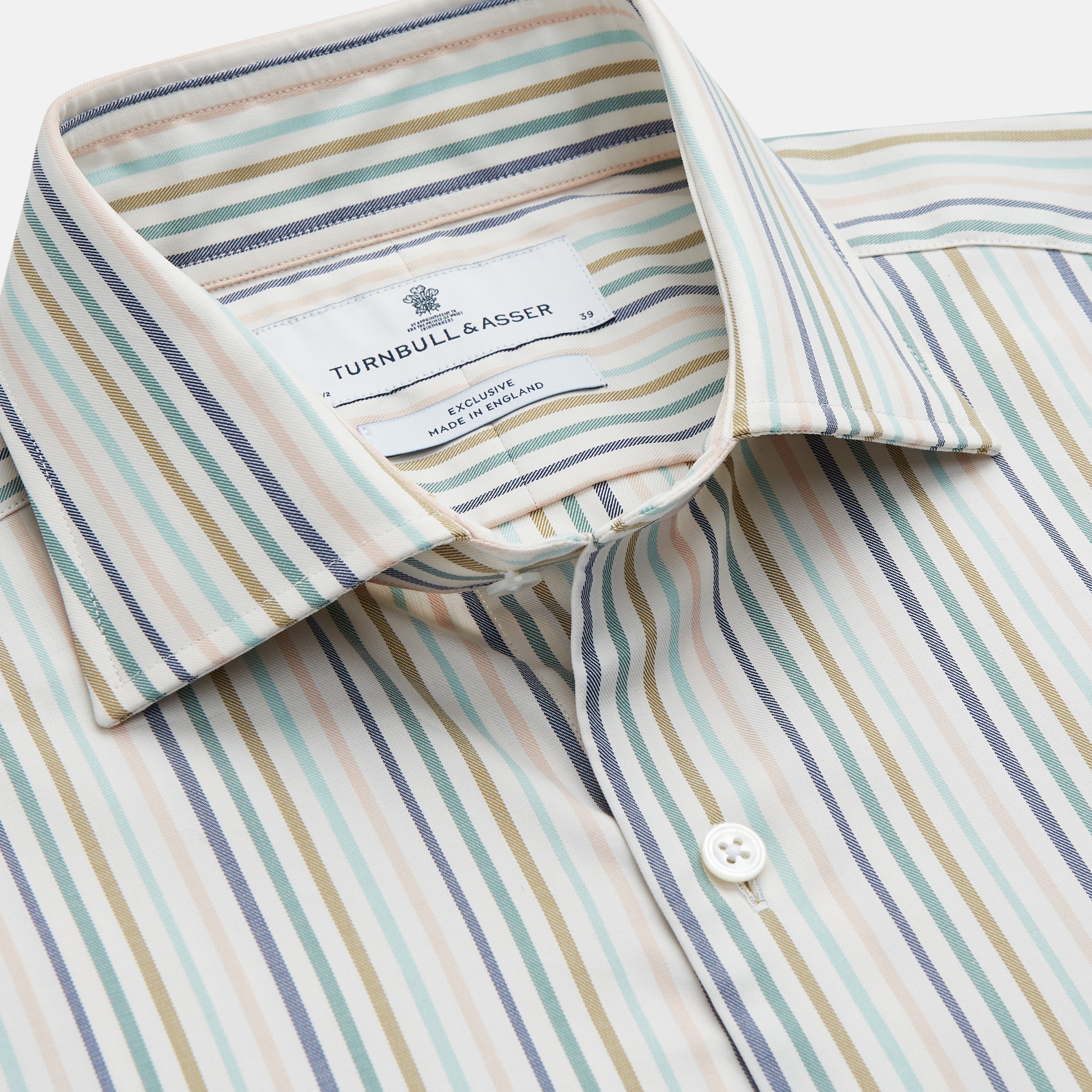 View 2 of product Green Multi Stripe Tailored Fit Shirt with Kent Collar and 2 Button Cuffs