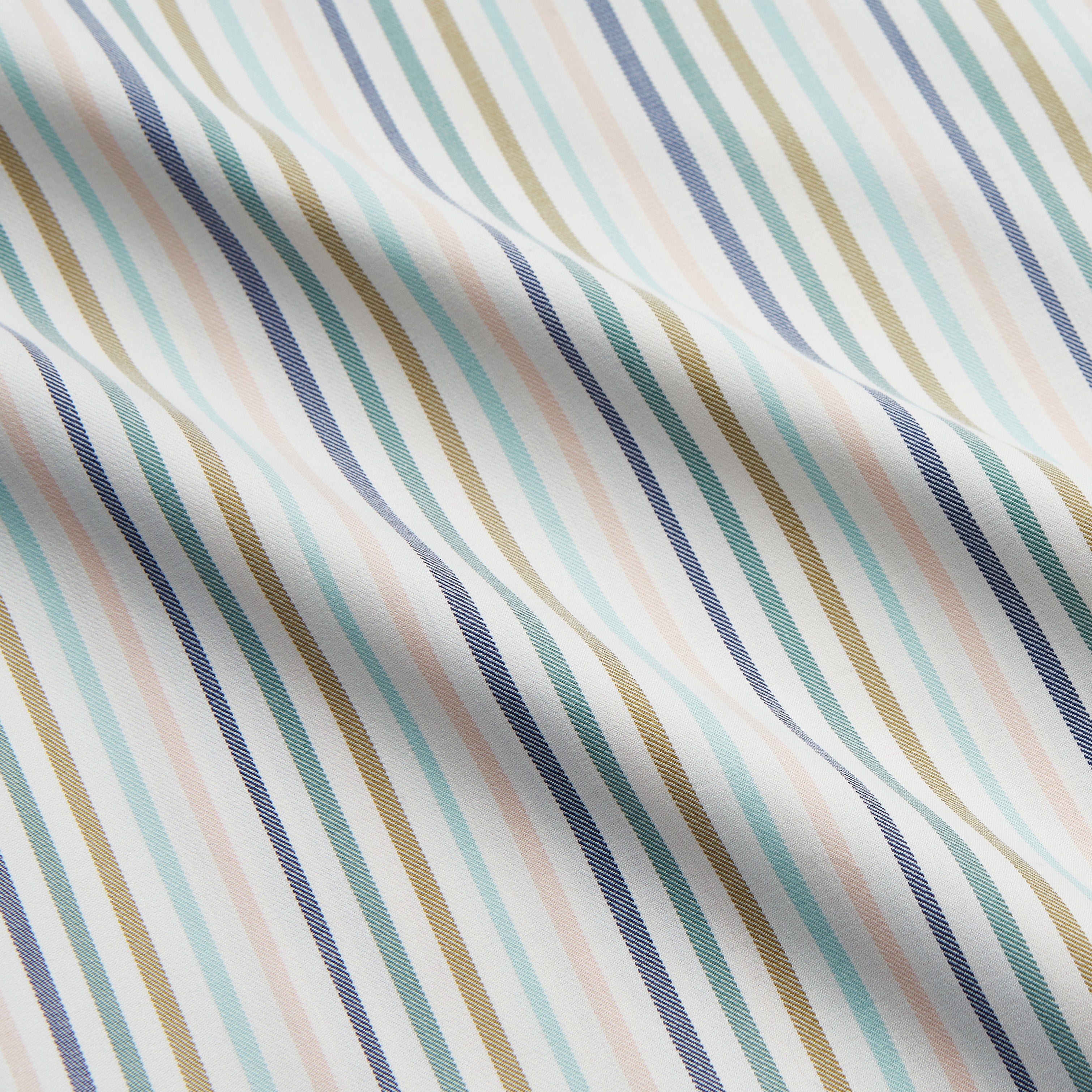 View 4 of product Green Multi Stripe Tailored Fit Shirt with Kent Collar and 2 Button Cuffs