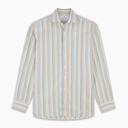 Green Multi Stripe Tailored Fit Shirt with Kent Collar and 2 Button Cuffs Image 5
