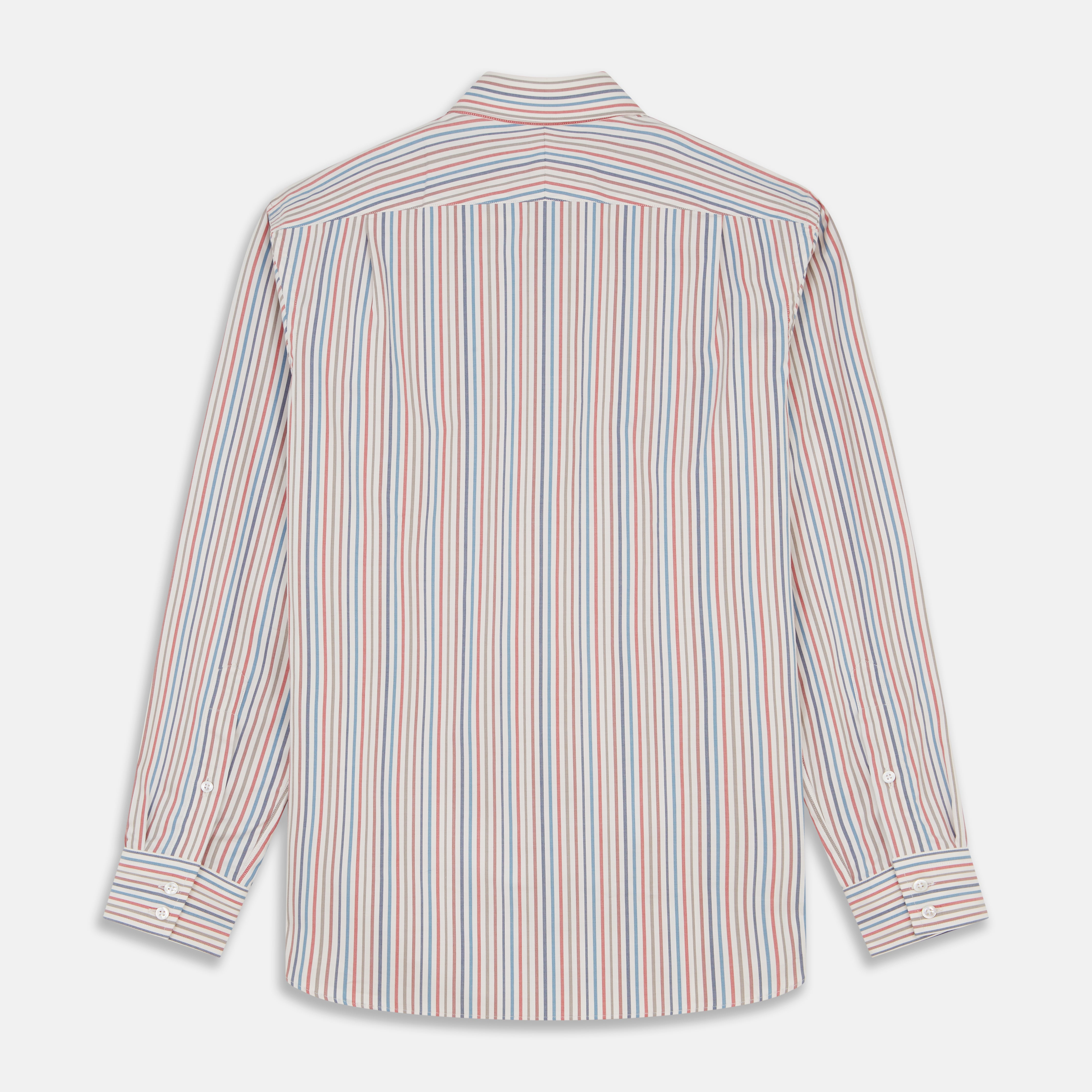 View 5 of product Burgundy Multi Stripe Tailored Fit Shirt with Kent Collar and 2 Button Cuffs