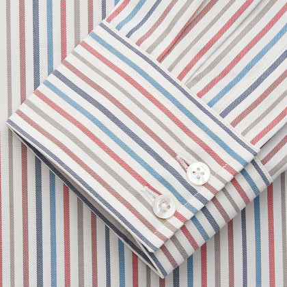 Burgundy Multi Stripe Tailored Fit Shirt with Kent Collar and 2 Button Cuffs Image 2