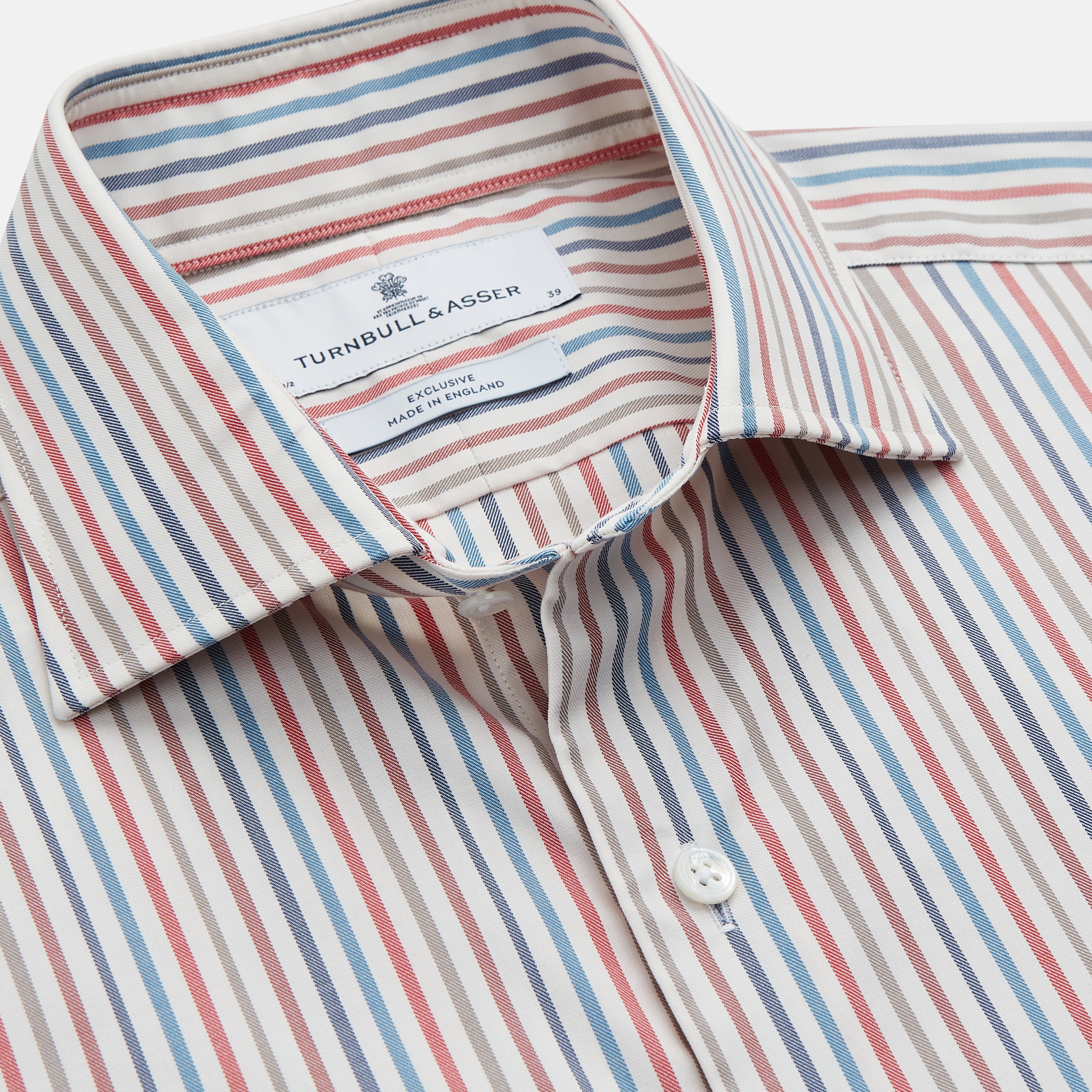 View 2 of product Burgundy Multi Stripe Tailored Fit Shirt with Kent Collar and 2 Button Cuffs