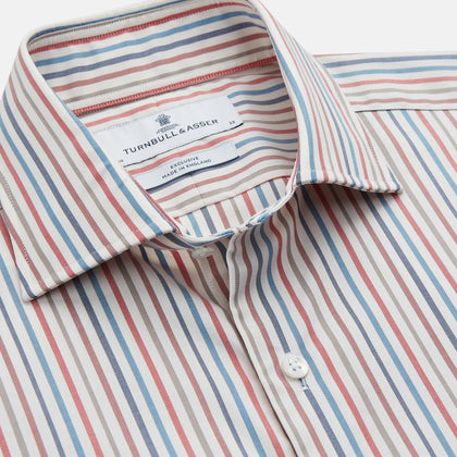Burgundy Multi Stripe Tailored Fit Shirt with Kent Collar and 2 Button Cuffs Image 1