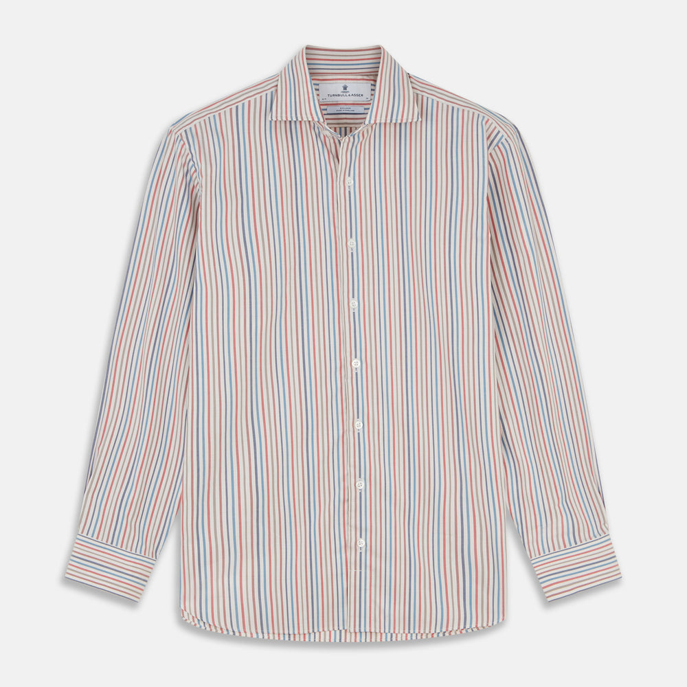 Burgundy Multi Stripe Tailored Fit Shirt with Kent Collar and 2 Button Cuffs