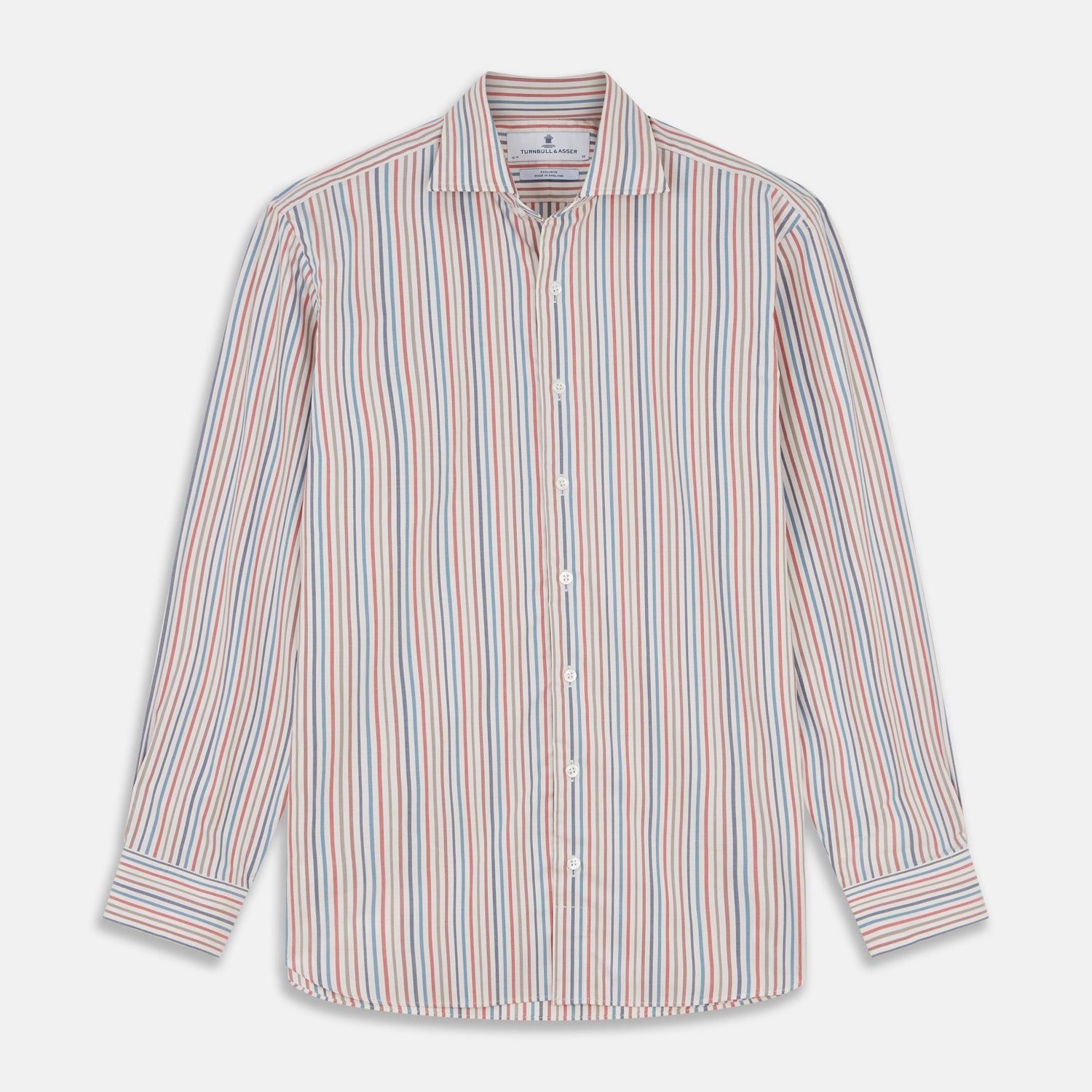 View 1 of product Burgundy Multi Stripe Tailored Fit Shirt with Kent Collar and 2 Button Cuffs