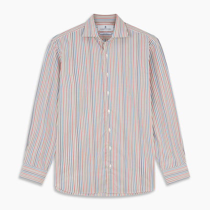 Burgundy Multi Stripe Tailored Fit Shirt with Kent Collar and 2 Button Cuffs Image 5