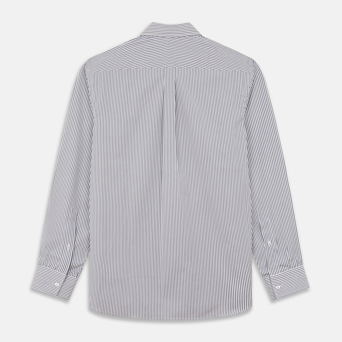 Grey & White Stripe Weekend Fit Shirt with Derby Collar and 1 Button Cuffs Image 4