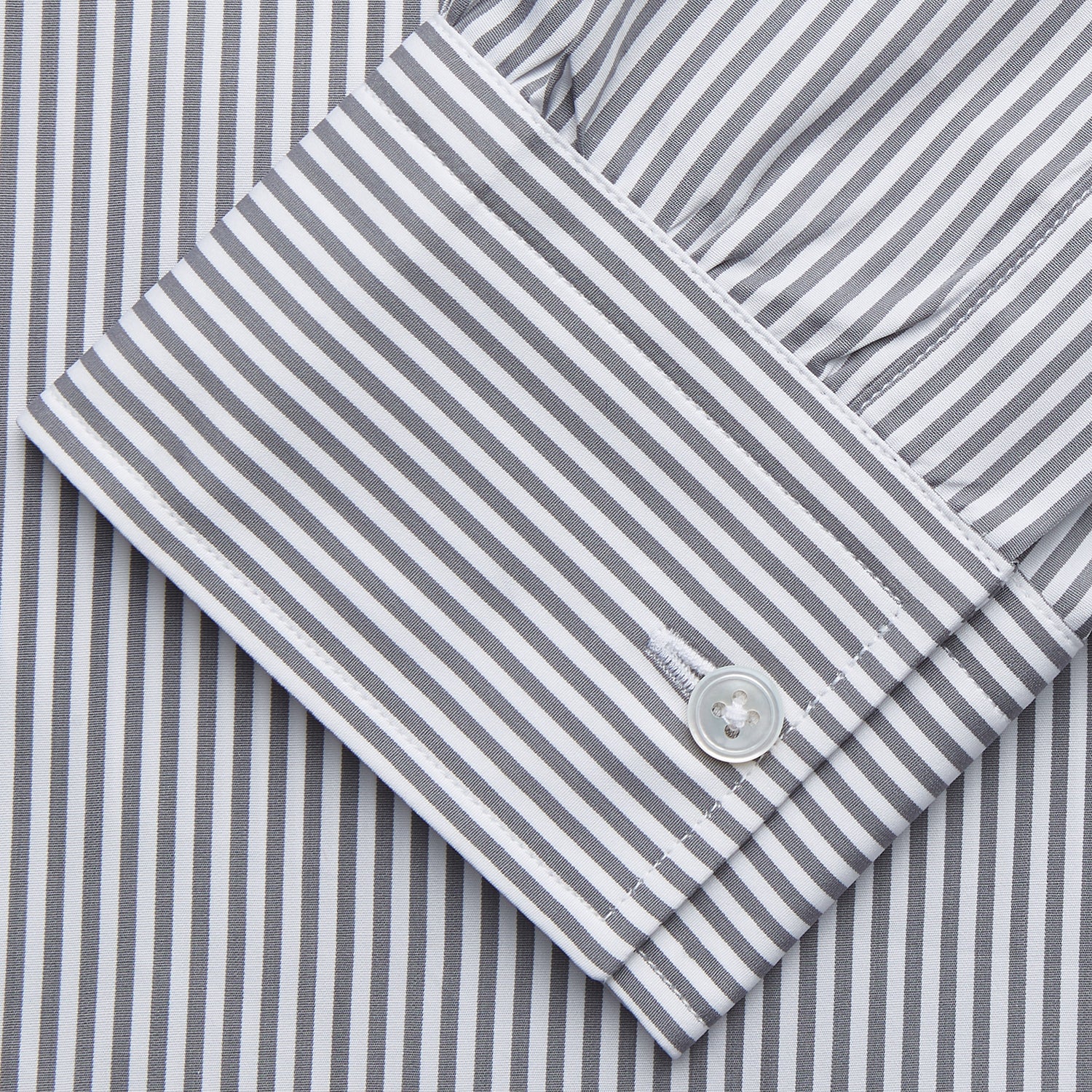 Grey & White Stripe Weekend Fit Shirt with Derby Collar and 1 Button Cuffs