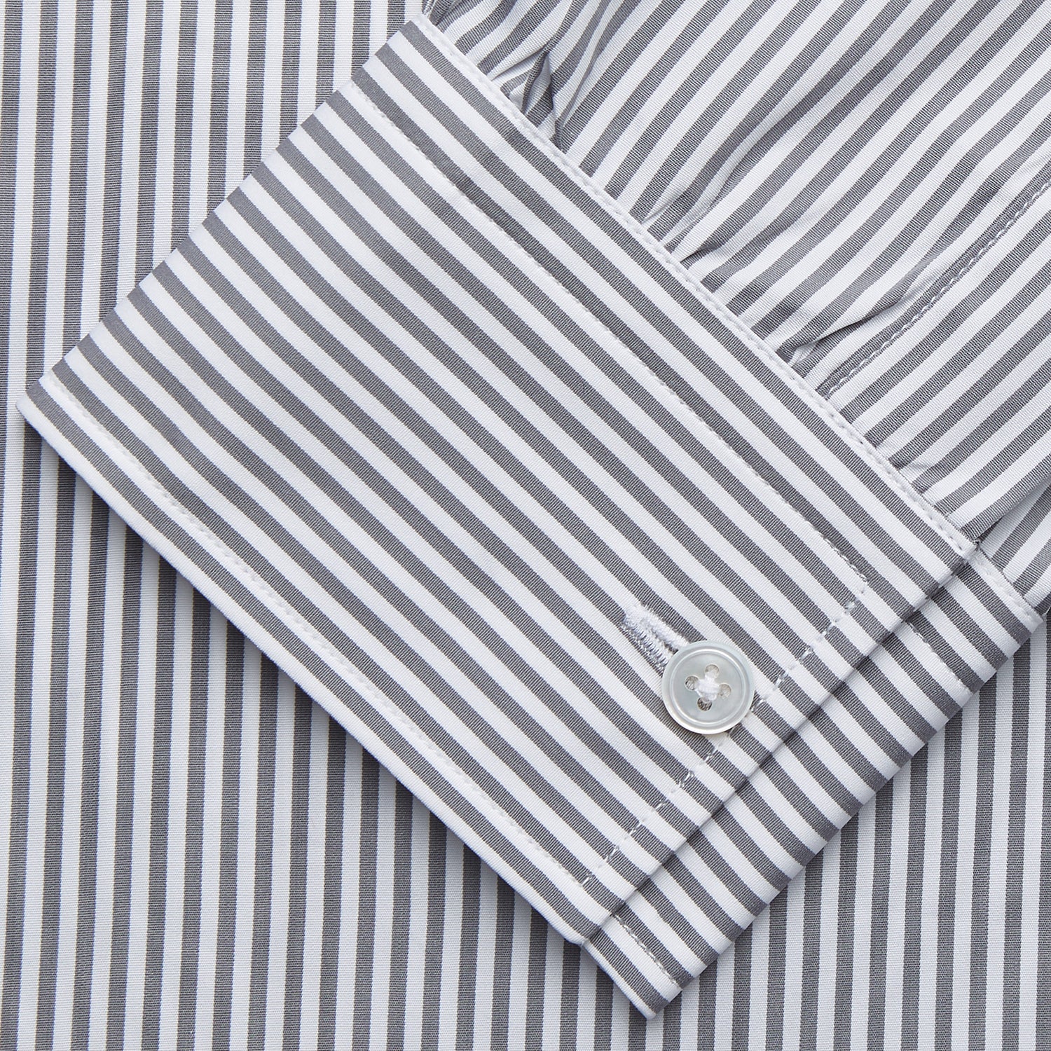 View 3 of product Grey & White Stripe Weekend Fit Shirt with Derby Collar and 1 Button Cuffs