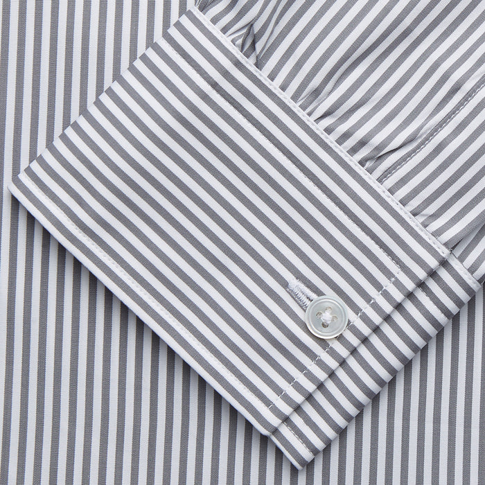 Grey & White Stripe Weekend Fit Shirt with Derby Collar and 1 Button Cuffs Image 2
