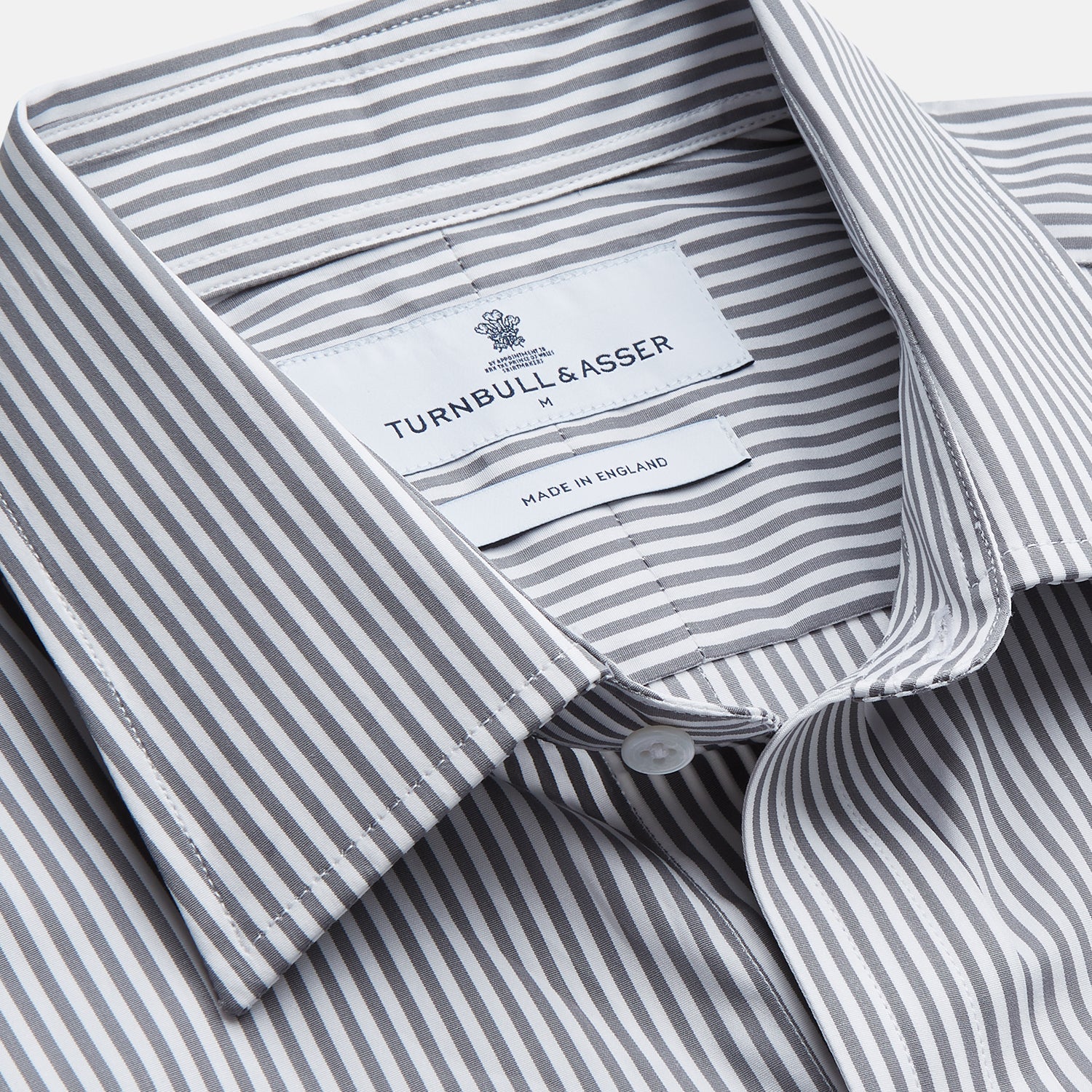 View 2 of product Grey & White Stripe Weekend Fit Shirt with Derby Collar and 1 Button Cuffs