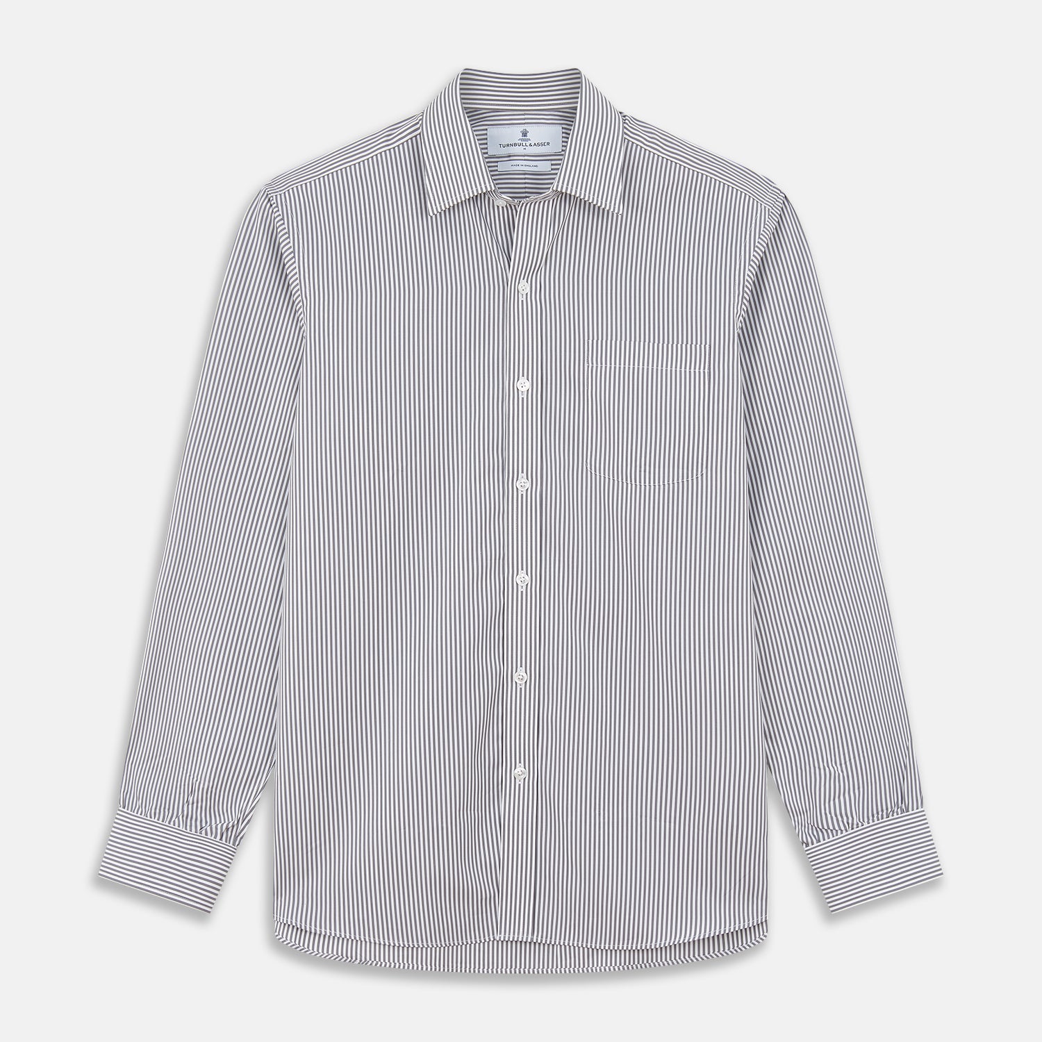View 1 of product Grey & White Stripe Weekend Fit Shirt with Derby Collar and 1 Button Cuffs