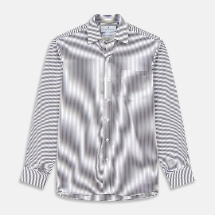Grey & White Stripe Weekend Fit Shirt with Derby Collar and 1 Button Cuffs