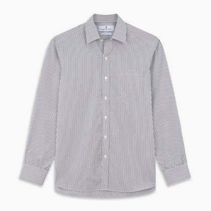 Grey & White Stripe Weekend Fit Shirt with Derby Collar and 1 Button Cuffs Image 5