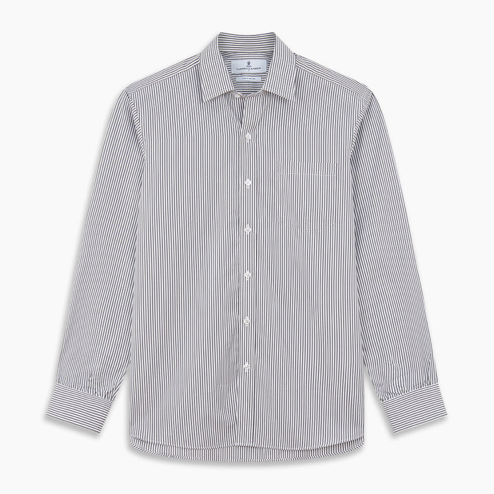 Grey & White Stripe Weekend Fit Shirt with Derby Collar and 1 Button Cuffs Image 5