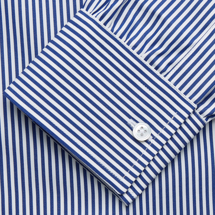 Navy & White Stripe Weekend Fit Shirt with Derby Collar and 1 Button Cuffs Image 2
