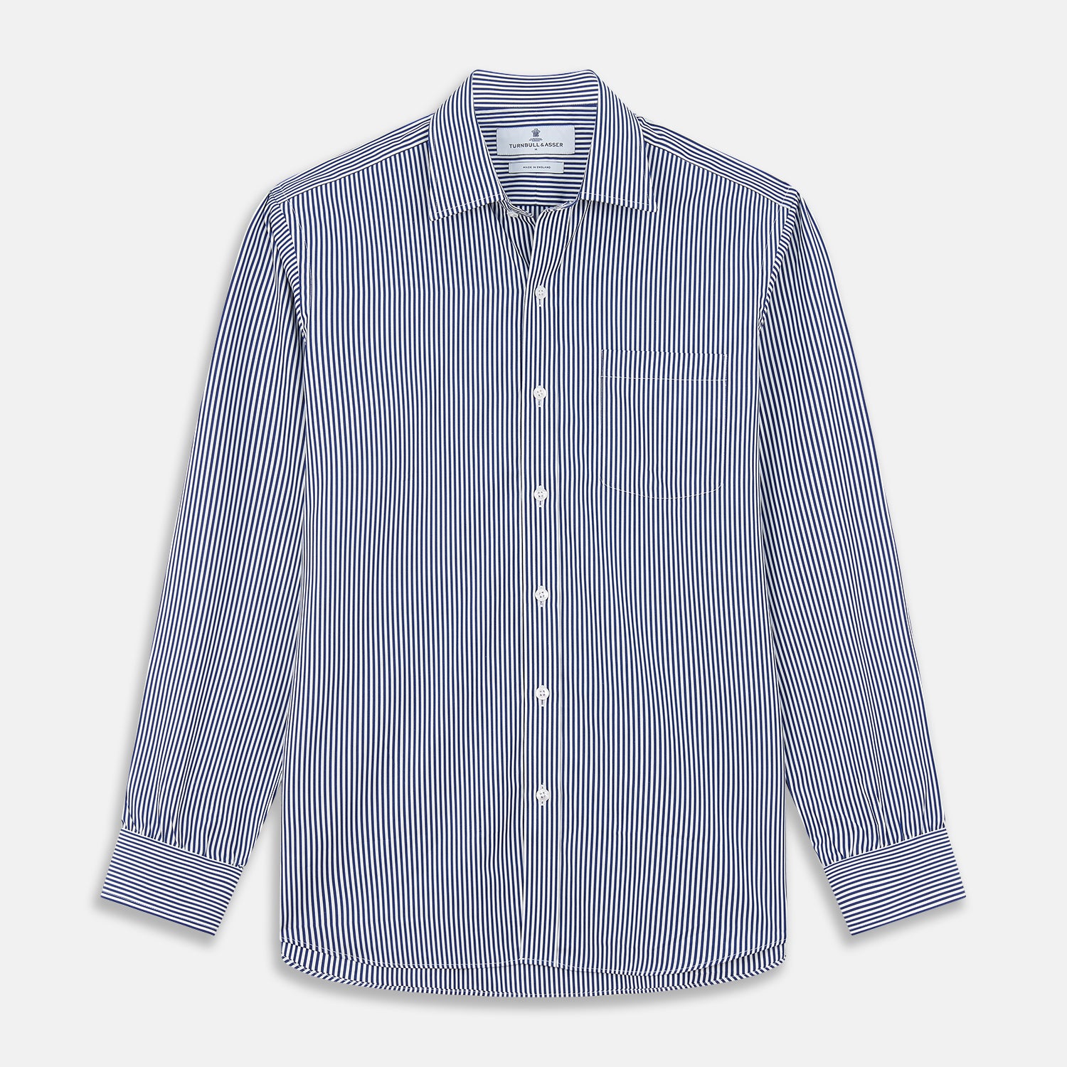 View 1 of product Navy & White Stripe Weekend Fit Shirt with Derby Collar and 1 Button Cuffs