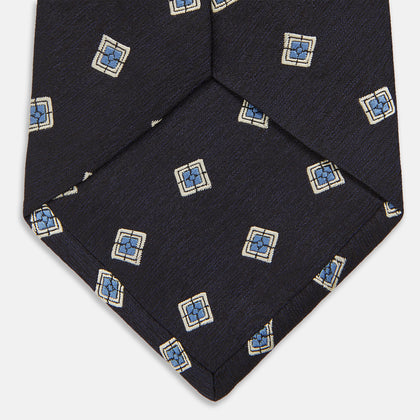 Navy Multi Geo Silk Tie Image 3