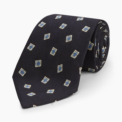 Navy Multi Geo Silk Tie Image 4