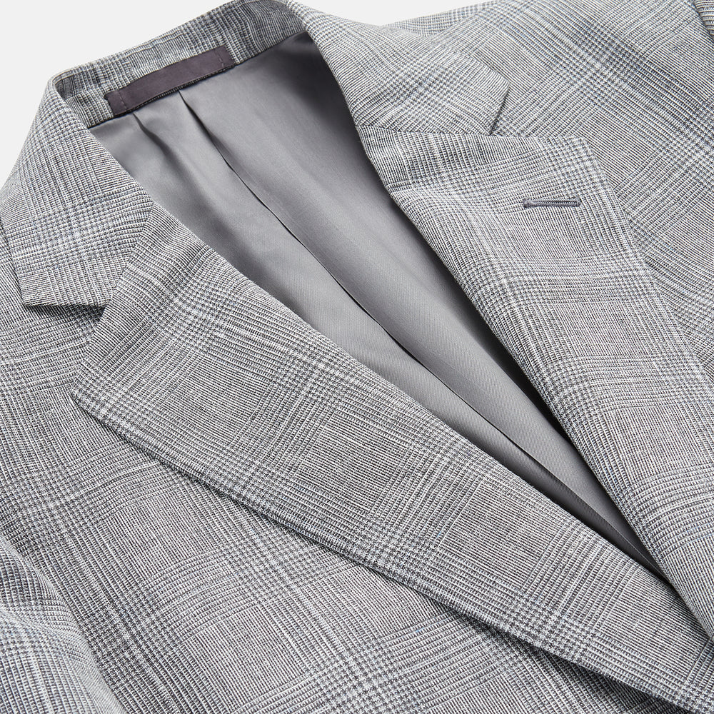 Grey Multi Check Linen Blend Barrington Blazer