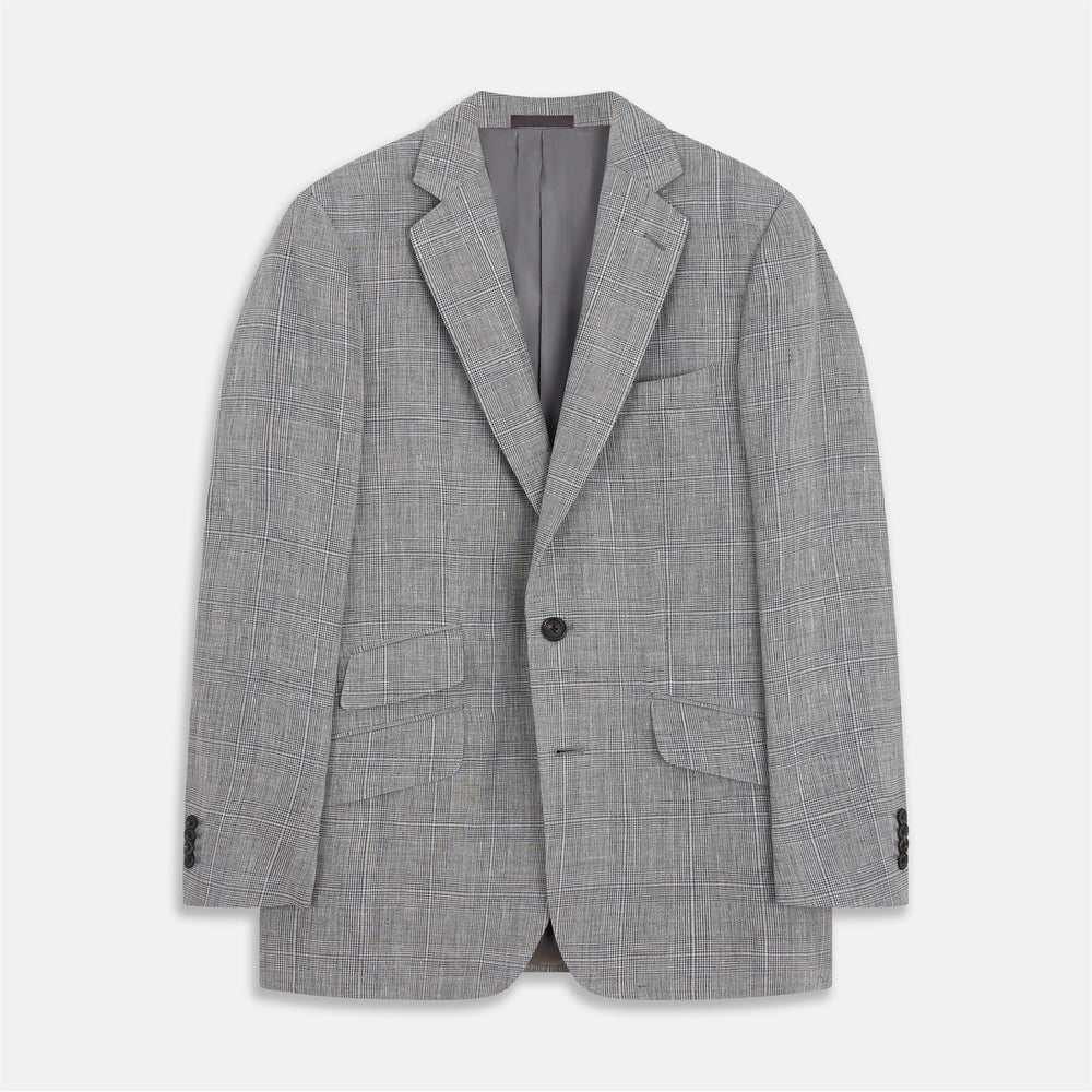 Grey Multi Check Linen Blend Barrington Blazer