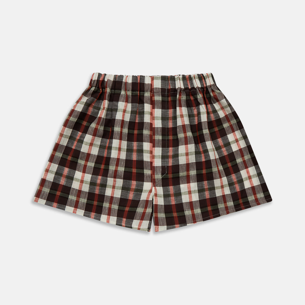 Black Multi Check Linen Blend Godfrey Boxer Shorts
