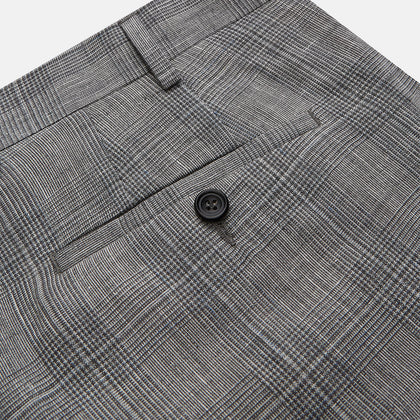 Grey Multi Check Linen Blend Darlington Trousers Image 1