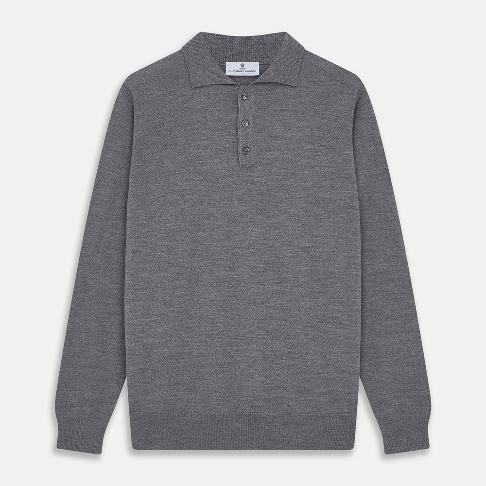 Grey Merino Wool Cecil Rugby Polo Shirt
