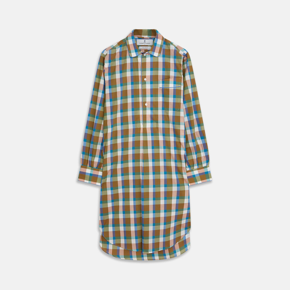 Green and Pink Multi Check Linen Blend Sussex Nightshirt